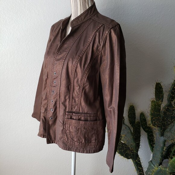 Coldwater Creek Metallic Bronze Jacket Blazer Snap Button Closure size 14P - Picture 12 of 16